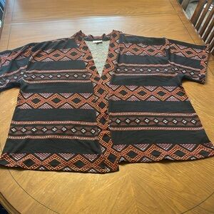 Plus size 3x Short sleeve open front pattern cardigan black with orange & purple
